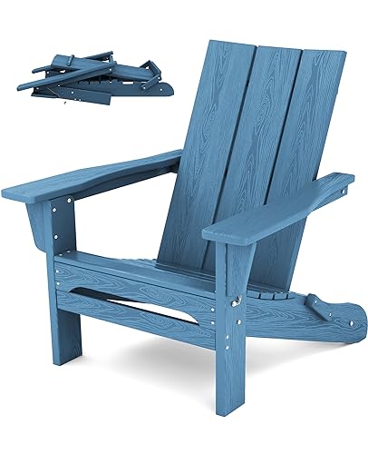 SERWALL Modern Adirondack Chair, Oversized Folding Adirondack Chair with Curved Backrest, All Weather Resistant Outdoor Adirondack Chair Set, Blue - WoodArtSupply