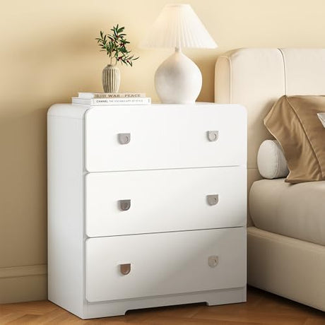 RoyalCraft White 3 Drawer Nightstand, Modern Painted Bedside Table with U-Shaped Handles, Wood Tall End Table for Bedroom, Entryway RoyalCraft