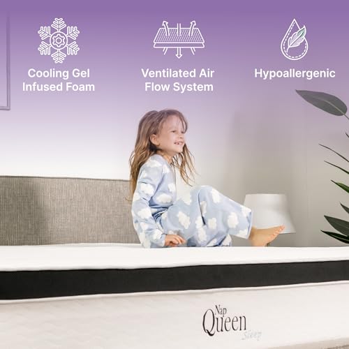 NapQueen 8 Inch Maxima Hybrid Mattress, Full Size, Cooling Gel Infused Memory Foam and Innerspring Mattress, Bed in a Box, White & Gray NapQueen