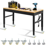 Antifir 48" Heavy Duty Workbench 1800 Lbs Capacity Solid Wood Working Bench Adjustable Height Rolling Work Tables with Power Outlets for Garage Shop Home Office Antifir