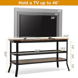 Tangkula TV Stand for TVs up to 46 Inch, 3-Tier Industrial Wooden Console Table with Mesh Grid Storage Shelf, Metal Frame, Rustic Entertainment Center for Living Room (Rustic Brown) Tangkula