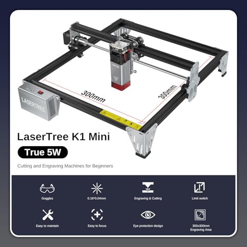 LASER TREE 5W Laser Engraver, 5000mW High Precision Laser Engraving Machine, Eye Protection, 12×12” Work Area, Class 4 Laser Cutter & Etcher for Wood, Metal, Acrylic, Leather DIY Craft LASER TREE