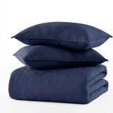 WDCOZY 100% Cotton King Size Quilt Set - Navy Blue Pre-Washed Soft Lightweight Modern Bedspread, Farmhouse Country Rustic Coverlet, Textured Like Linen, Shabby Chic Gauze Bedding, 3 Pieces WDCOZY
