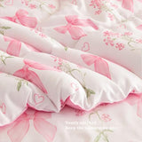 Jolusere Pink Bow Comforter Set Queen Size Pink Floral Comforter for Girls Kids Romantic Princess Style Bowknot Bedding Set Ultra Soft Reversible Garden Flower Comforter Sets with 2 Pillowcases 3Pcs Jolusere