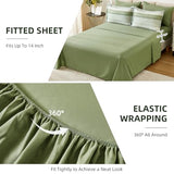 Drucon Christmas Olive Green Striped Comforter Set Queen Size 7 Pieces Reversible Bedding Set, Boho Bed in a Bag, Soft Microfiber Comforter and Sheet Set for All Season Drucon