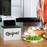 Hoteam Wooden Recipe Box with Cards and Rustic Wood Recipe Card Holder with 50 Pcs 5 x 7 Recipe Cards Set Farmhouse Recipe Organization Box with Dual Slots for Phone Kitchen Decoration (White) Hoteam