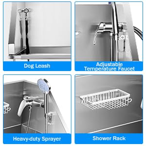 WSSEY 34'' Dog Washing Station for Small Dogs Grooming Tub Bathing Station Professional Pet Wash Station Bathtub for Home with Sliding Door, Faucet, Steps - WoodArtSupply