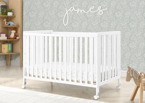 Simmons Kids Aria Full Size Portable Folding Crib - Greenguard Gold Certified, Bianca White