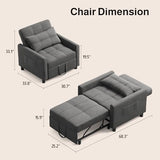 Ahomly Convertible Sofa Chair Bed, 3-in-1 Multi-Functional Sleeper Chair Bed, Adjustable Backrest Recliner with Modern Linen Fabric for Living Room Bedroom Apartment Small Space, Dark Grey