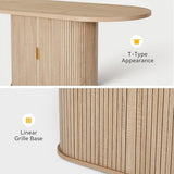 DWVO 70.9" Oval Dining Table for 6-8, Modern T-Shaped Kitchen Table with Storage Shelves & Pedestal Base, Multi-Purpose Dinner & Office Table, Light Oak DWVO