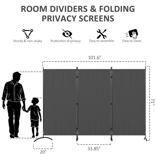 Kecreque 3 Panel Room Divider 6 Ft Folding Screen Room Dividers with 4 Curved Metal Feet Partition Wall Divider,Privacy Screens Portable Wall for Office,Bedrooms,Dining,Dorm,Grey Kecreque