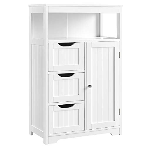 Yaheetech White Wooden Bathroom Floor Cabinet with 1 Door and 3 Drawers for Versatile Storage - WoodArtSupply