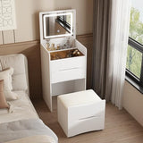 FUFU&GAGA Vanity Desk with Flip Top Mirror and Lights, Small Makeup Vanity Set with Glass Shelf, Space Saving Dressing Table with 3 Drawers & Cushion Stool for Bedroom, White 18.7”W x 15.7”D x 47.2”H FUFU&GAGA