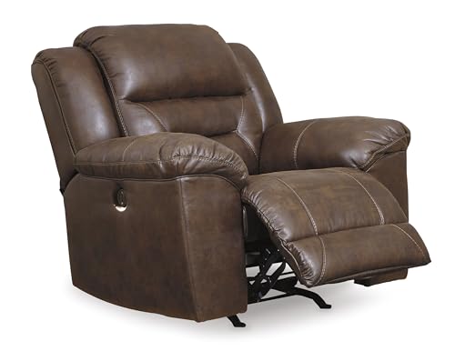 Signature Design by Ashley Stoneland Faux Leather Manual Pull Tab Rocker Recliner, Dark Brown
