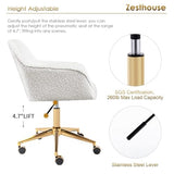 Zesthouse Modern Desk Chair with Wheels, White Swivel Vanity Chair for Girls Women, Upholstered Home Office Chair Boucle Armchair for Bedroom, Height Adjustable Computer Task Chair, Gold Base Zesthouse