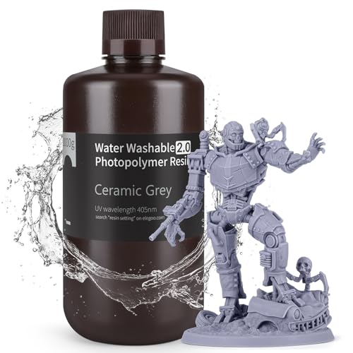 ELEGOO Upgraded Water Washable Resin 2.0, 3D Printer Resin with Low Viscosity and High Precision, 405nm Rapid UV-Curing Photopolymer Resin, 3D Resin for LCD/DLP 3D Printing, Grey 1000G ELEGOO