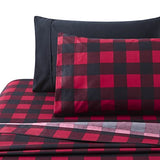 Marina Decoration Soft Silky Rich Printed Rayon from Bamboo All Season 3 Pieces Duvet Cover Fitted Sheet Ensemble Bedding Set with Zipper and Corner Tie, Red Black Plaid Pattern Twin/Single Size Marina Decoration