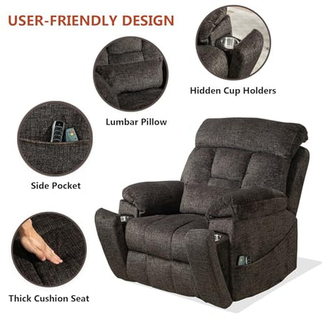FuPatio 4 Motor Power Lift Recliner Chair for Elderly, 400LBS Big Man Oversized Lay Flat Recliner with Massage Heat, Zero Gravity Electric Lift Chair, Adjustable Headrest, Cup Holders,Dark Grey FuPatio
