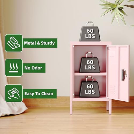 Aobabo 24.4" H Metal Locker Storage Cabinet with 1 Doors, Locker Nightstand with Adjustable Leveling Foot and Adjustable Shelves,Small Lockers for Home, Office, Assembly Required, Pink Aobabo