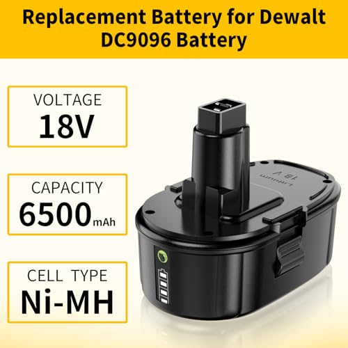 Powilling 2 Pack 6.5Ah DC9096 Replacement for Dewalt 18V XRP Battery DC9096 DC9098 DC9099 DE9039 DE9095 DE9096 DE9098 DW9095 DW9096 DW9098 DE9503 DC9182 for 18Volt Dewalt Batteries Powilling
