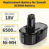 Powilling 2 Pack 6.5Ah DC9096 Replacement for Dewalt 18V XRP Battery DC9096 DC9098 DC9099 DE9039 DE9095 DE9096 DE9098 DW9095 DW9096 DW9098 DE9503 DC9182 for 18Volt Dewalt Batteries Powilling