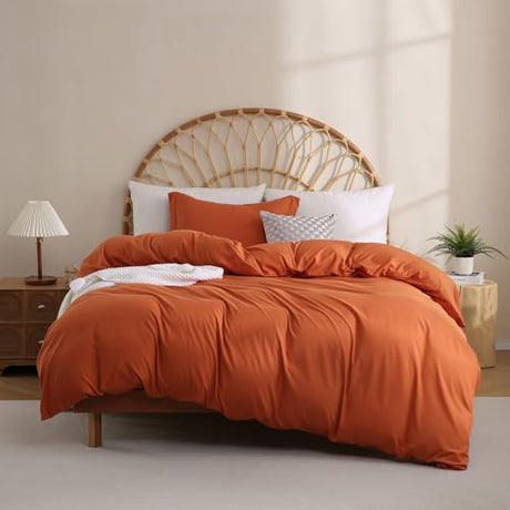 JSD Burnt Orange Duvet Cover Set Twin Size, 2 Piece Microfiber Kids Duvet Cover with Pillow Sham, Zipper Closure, Comforter Not Included JSD