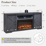 JXQTLINGMU Farmhouse Fireplace TV Stand for 80 Inch TV, 32" Tall Entertainment Center w/Drawer & Sliding Barn Door, 70 Inch Highboy Media Console for Living Room, Black JXQTLINGMU