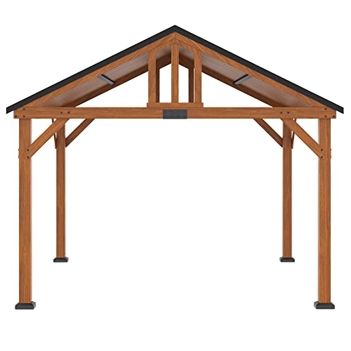 Outsunny 11' x 12' Hardtop Gazebo with Wooden Frame and Waterproof Asphalt Roof, Permanent Pavilion Gazebo Canopy, for Garden, Patio, Backyard, Deck, Porch, Brown Outsunny