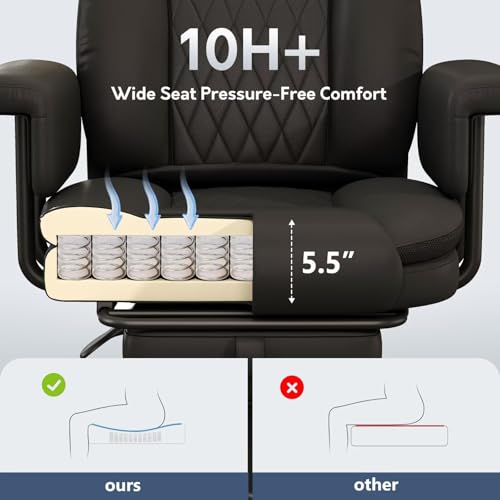 JULYMON Executive Office Chair Big and Tall 400LBS, 165° Reclining Office Chair with Footrest, Leather Desk Chair with Quiet Wheels, Height Adjustable, Padded Arms, Black JULYMON