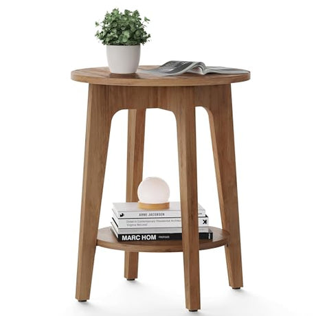 VASAGLE MAEZO Collection - Side Table, 2-Tier Small Round End Table, Nightstand with Tapered Legs, Curved Transitions, for Small Spaces, Living Room, Bedroom, Rustic Walnut ULET283T41 VASAGLE