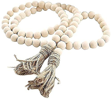 LSKYTOP 58 Inches Wood Bead Garland with Tassel,Farmhouse Rustic Prayer Boho Wooden Beads for Tiered Tray Coffee Table Mantel Decor (1 Pack) LSKYTOP