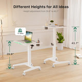 Gibbon Mounts Mobile Standing Desk, Height Adjustable Rolling Laptop Desk, 27 inches Portable Sit Stand Desk with Wheels and Hook, Pneumatic Computer Table, White Gibbon Mounts