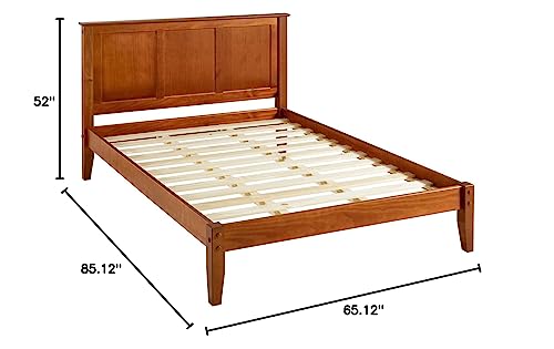 Camaflexi Shaker Style Queen Platform Bed in Cherry - Solid Wood with Slatted Foundation, No Box Spring Needed - WoodArtSupply