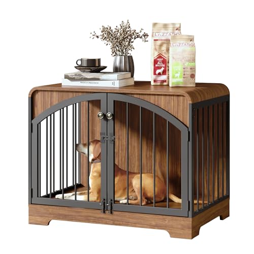 31.5" Farmhouse Dog Crate Furniture for Small Dogs, Decorative Pet House End Table, Wooden Dog Kennel Furniture Indoor, Retro Brown Berenlefe