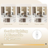 COSTWAY Corner Vanity Desk with Mirror and Lights, Modern Dressing Table with Charging Station, 5 Storage Drawers for Small Space, Bedroom Makeup Vanity Desk for Women, Teen, Girls (White) COSTWAY