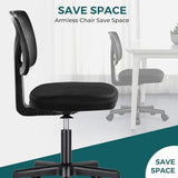 DUMOS Armless Office Chairs with Wheels, Ergonomic Adjustable Home Desk Swivel Rolling Task Chair No Arms, Comfy Mesh Mid Back Computer Work Vanity Desk Chairs for Small Spaces, Dark Black DUMOS