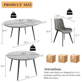 HIPIHOM 43.3"-59.1" Extendable Round Dining Table Set, Kitchen Table for 6 Person with Scratch-Resistant Thickened MDF Board, Gray Coffee Table w/Metal Legs HIPIHOM