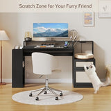 Vividwood Farmhouse Computer Desk with Drawers and Power Outlets, 60” Home Office Desk with Adjustable File Drawer, Cat Scratching Pad, Printer Stand, Shelves & Monitor Riser, Black Vividwood