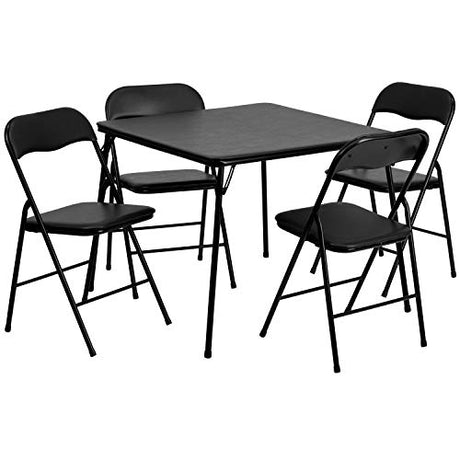 Flash Furniture Madison 5-Piece Folding Card Table and Chairs Set, Portable Event Table and Chairs Set, Black Flash Furniture