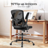 Heromate Drafting Chair Ergonomic Comuputer Standing Desk Chair with Flip-Up Arms and Lumbar Support, Tall Office Chair with Adjustable Footrest, Stool Counter Height Office Chairs Black Heromate
