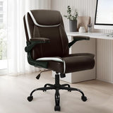 NEO CHAIR Office Desk Computer Chair Ergonomic Executive Mid-Back Leather Gaming Chair with Adjustable Flip-Up Armrests Wheels Swivel for Home Study Task (Brown) NEO CHAIR