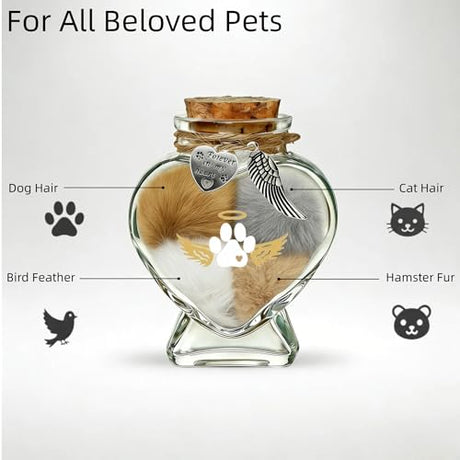 Chowsie Pet Memorial Bottle for Pet Hair, Pet Fur Memorial Keepsake, Keepsake for Dog and Cat Hair with Heart Shape Glass Chowsie