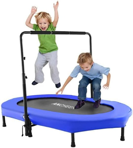 ANCHEER 56" Double Mini Trampoline for Kids, Mini Rebounder with 5-Level Adjustable Handle, Parent-Child Trampoline for Kids, Max Load 220lbs, Fun for Indoor/Outdoor ANCHEER