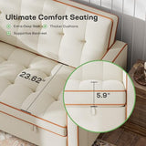 Marsail 3-in-1 Convertible Futon Sleeper Sofa Bed, Pull Out Couch with Adjustable Backrest, USB Charging & Side Pockets, Velvet Fabric Sofa Loveseat for Living Room, Apartment, Ivory White Marsail
