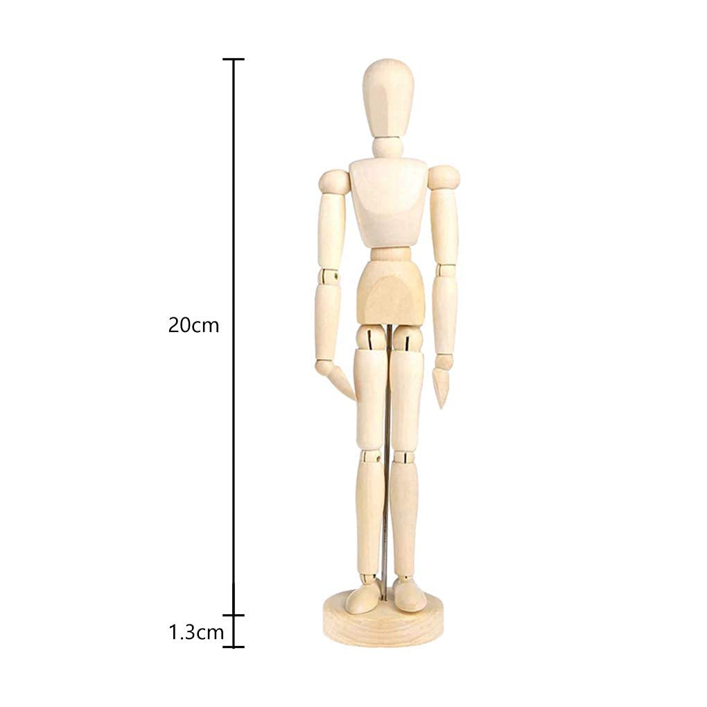 8 Inch Artists Wooden Manikin Flexible Body Joints Human Figure Puppet Model Wood Male Mannequin Doll Ornament Stand for Home Office Desk Decoration Sketching Drawing Painting Supplies Gift Holiberty