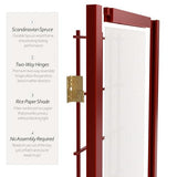 2 ft. Short Desktop Window Pane Shoji Screen - Rosewood - 3 Panels Red Lantern