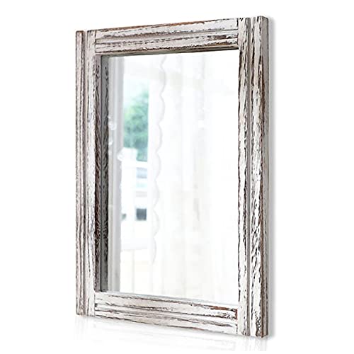 AAZZKANG Wood Mirror with Frame Rustic Wall Mirror Rectangle Decorative Farmhouse Bedroom Bathroom Hanging Mirror Home Wall Decor - WoodArtSupply