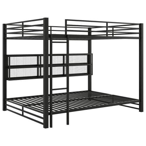 Harper & Bright Designs Queen Over Queen Bunk Bed with Storage Cabinets and LED Lights, Metal Bunk Bed Frame for Kids Teens, Black Harper & Bright Designs