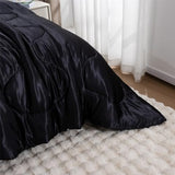 A Nice Night Satin Silky Soft Quilt Luxury Super Soft Microfiber Bedding Thin Comforter Set Full/Queen, Light Weighted (Black, Queen) A Nice Night