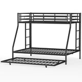 Shintenchi Bunk Bed Twin Over Full Size with Trundle, Heavy-Duty Twin&Full Frame with Full-Length Guardrail and Two Ladders, Triple for Kids, Teens and Adults, Space-Saving, Black Shintenchi